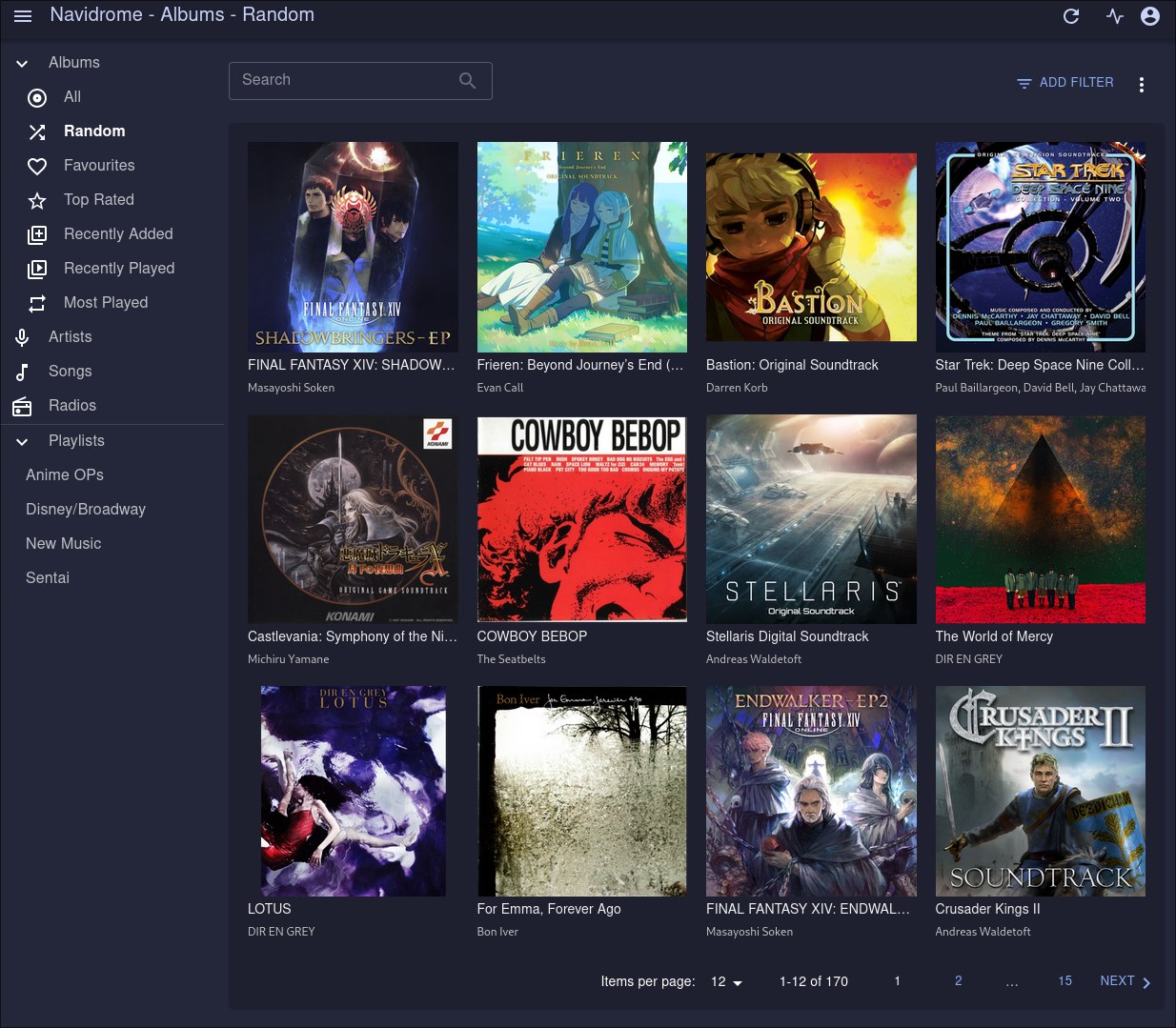 An image of Navidrome, showing multiple albums